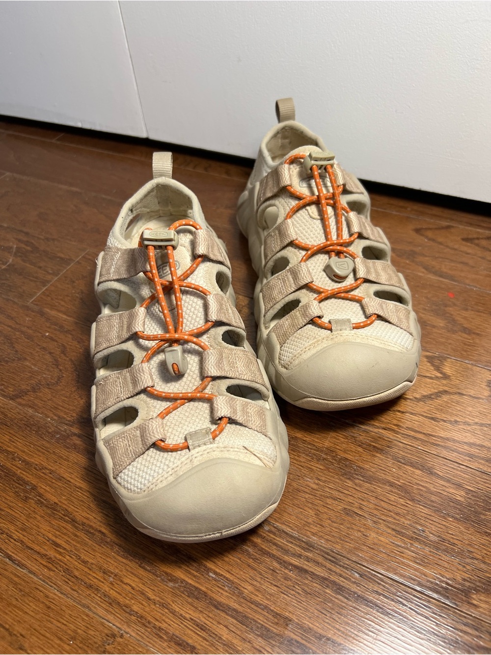 Keen Beige/Tan Sport Sandals with Orange Laces